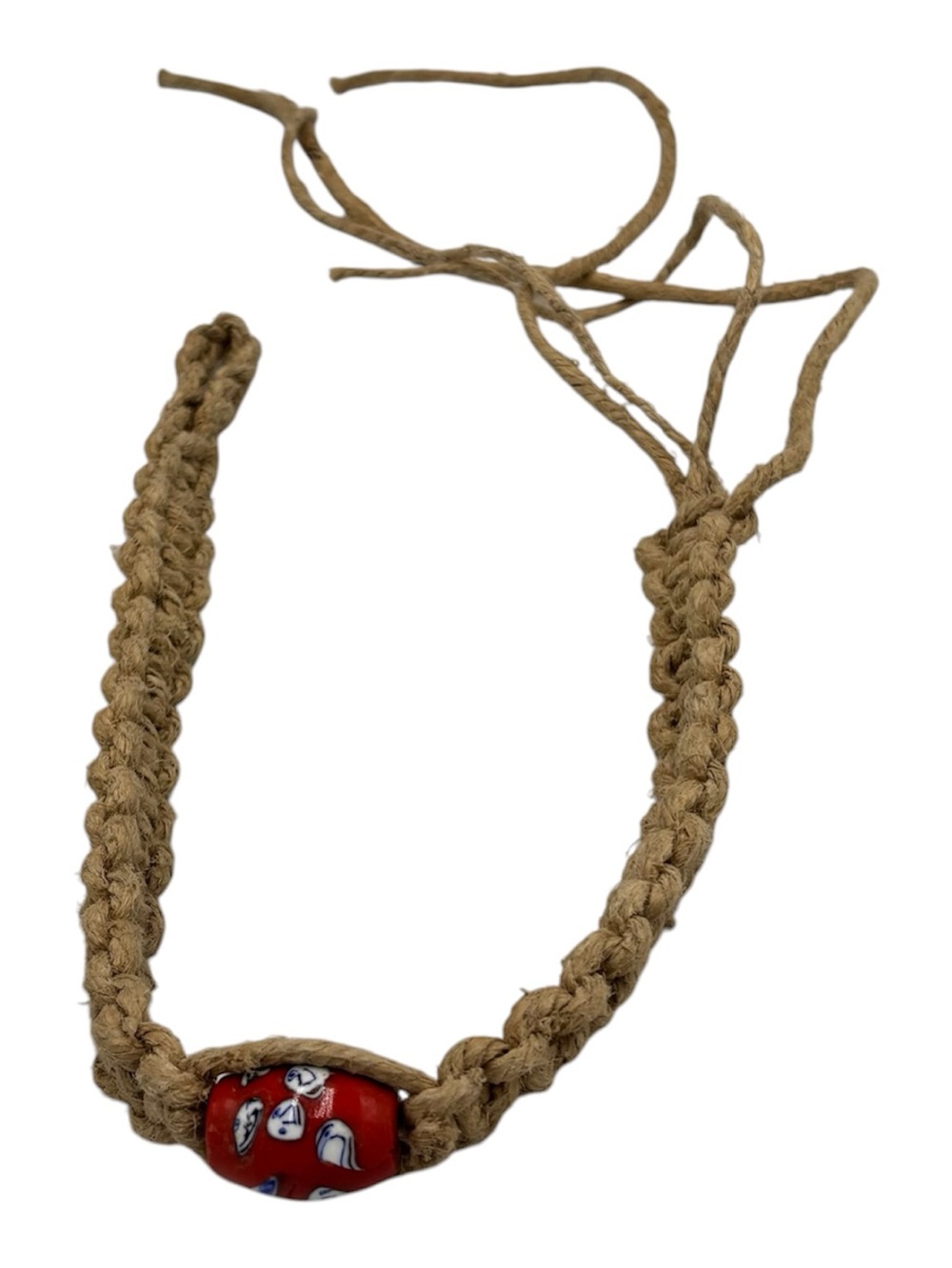15.5” Handmade Thick Hemp 6.5” Adjustable Necklace W/ Glass Pendant